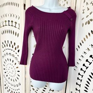 Heart Crush Ribbed Off-Shoulder Sweater Top Plum Purple Size L Stretch